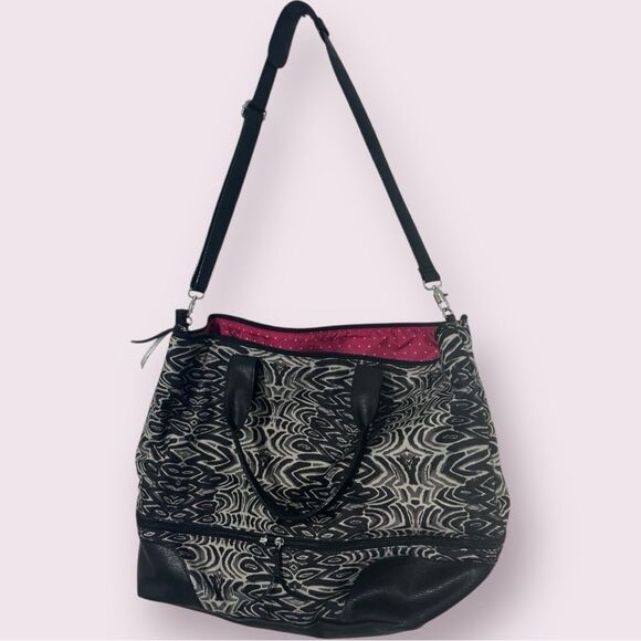 Stella & Dot Getaway Expandable Tote Bag Zebra Black White - Picture 12 of 16